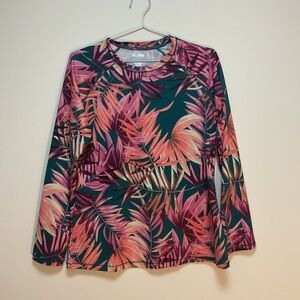 Reel Legends Size M. Leaf Print Long Sleeve Top Swim Top Coverup